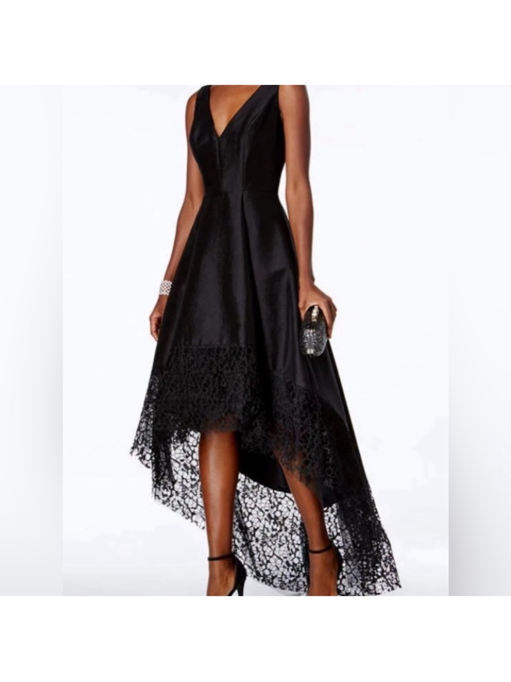 betsy and adam black dress & | Dresses | Betsy Adam Vneck Highlow Lace Hem Cocktail YGroup_KA6G32B6 Black Draped Tube Mini Size:US24/UK28 and a cascading side